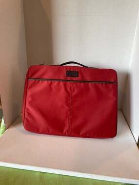 Coach Red Nylon Laptop Sleeve Case with Leather Trim
